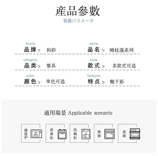 Jingdezhen keramisk service, fadesæt, japansk husholdningsrisskål, underglasurfarvet service