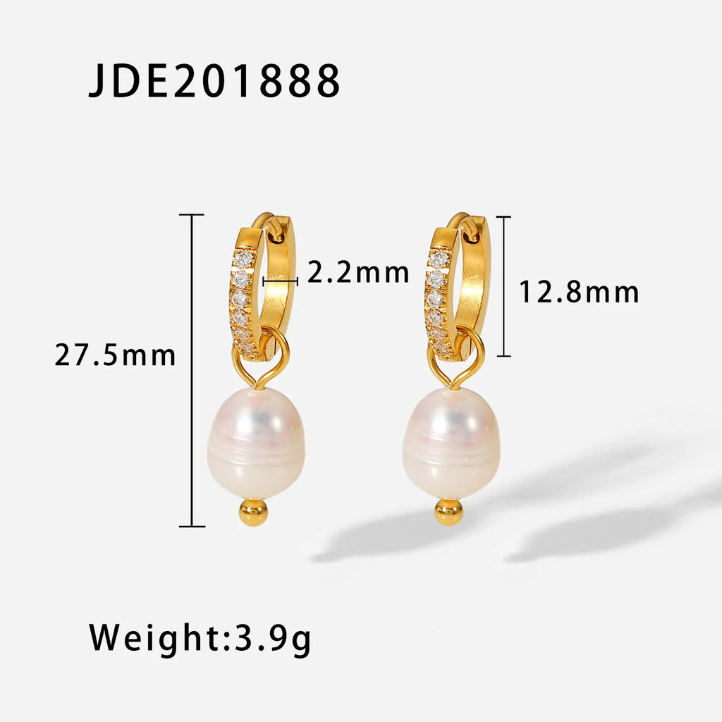 Pendientes de perla con colgante de temperamento de acero inoxidable de moda chapado en oro de 18K, joyería para mujer sin deslustre, declaración