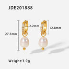 Pendientes de perla con colgante de temperamento de acero inoxidable de moda chapado en oro de 18K, joyería para mujer sin deslustre, declaración