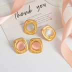 Kreative 18k vergoldete Edelstahl-Ohrstecker mit geripptem quadratischem Katzenaugenstein für Damen, personalisiert, rostfrei, stilvoller Schmuck