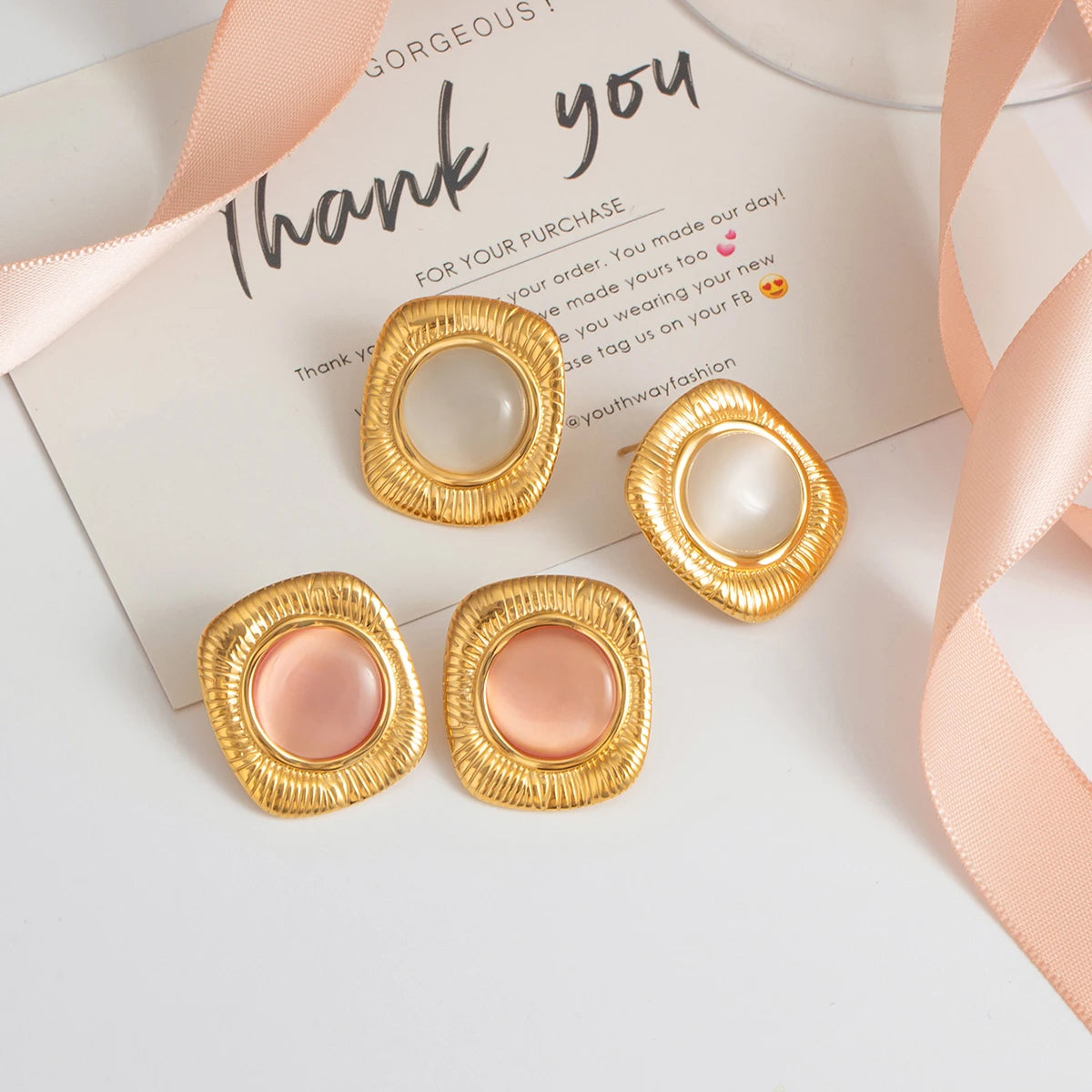Kreative 18k vergoldete Edelstahl-Ohrstecker mit geripptem quadratischem Katzenaugenstein für Damen, personalisiert, rostfrei, stilvoller Schmuck