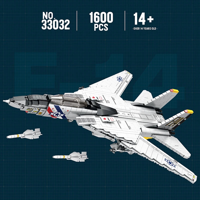 F14 Tomcot Fighter Building Blocks Set, Jet Fighter Aircraft Strategic Bomber Plane, Military Toy Gift for Fans, Kids, Adults