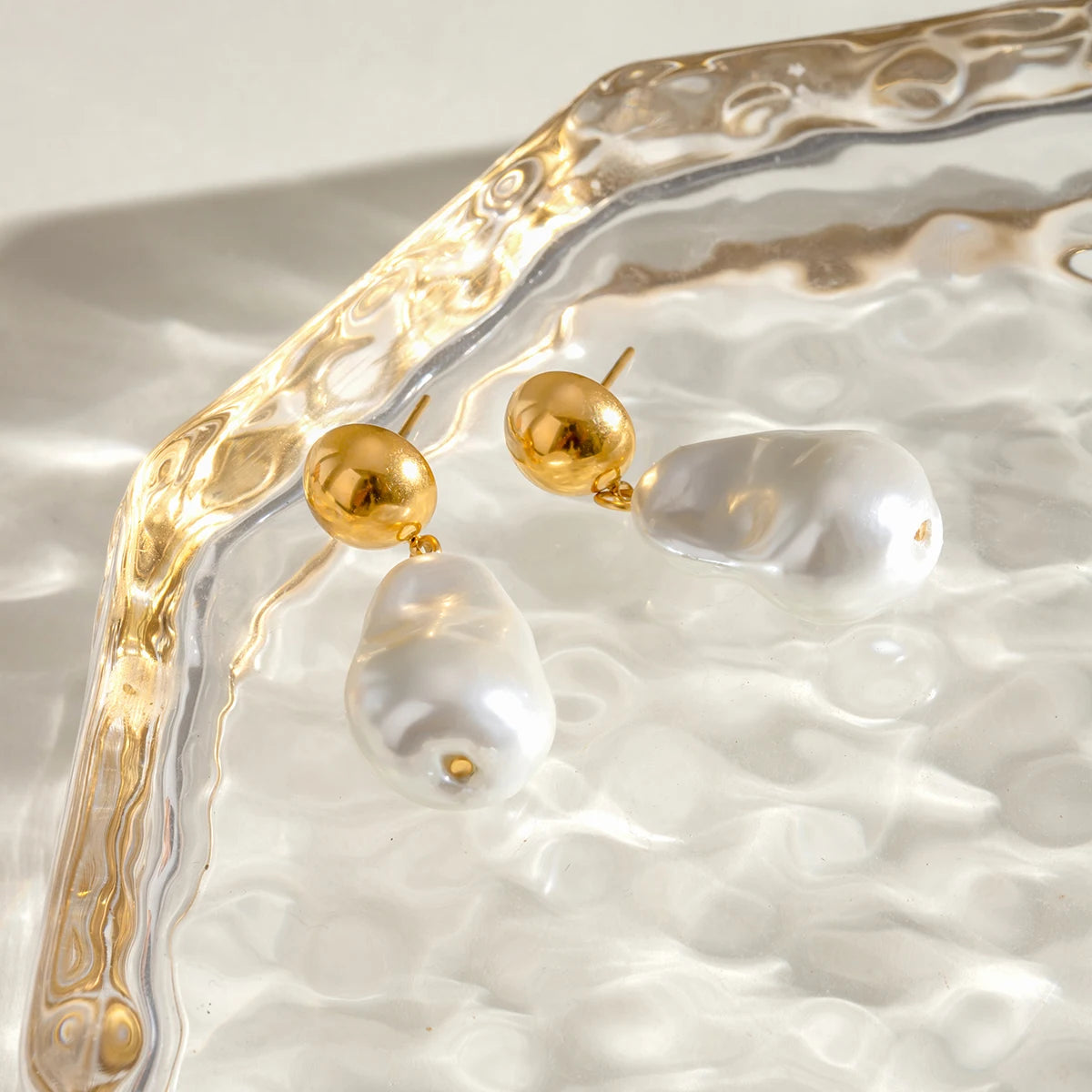 Minimalistische 18k vergoldete Vintage Barock Glas Perlen Ohrringe aus Edelstahl für Damen, rostfrei, exquisite Schmuck Bijoux