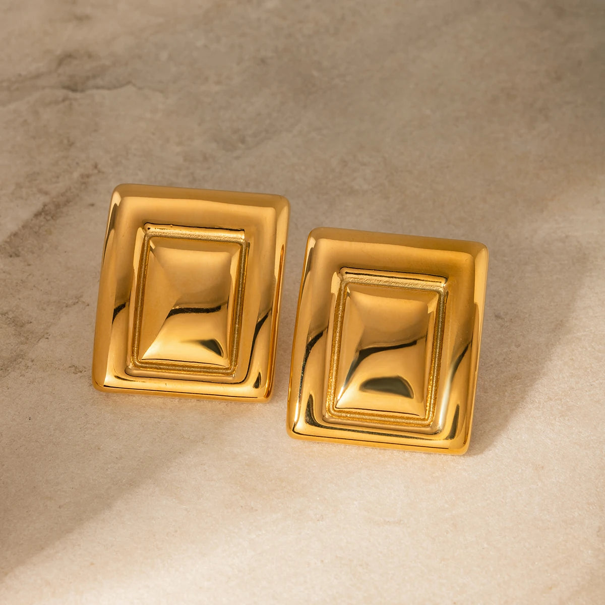 Brincos Retangulares de Aço Inoxidável com Banho de Ouro 18K Minimalistas, Cor Correspondente, Declaração Criativa, Exclusivos e Personalizados