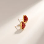 18k vergoldete Damen Edelstahl Liebesherz Süßwasserperlen Ohrringe mit roter Achat-Einlage, Statement-Textur, klobiges Partygeschenk