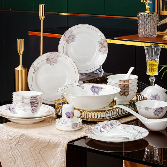 Jingdezhen Bone Porcelain Tableware New Chinese Style Bowls, Chopsticks, Dishes, Household Ceramic Bowl and Dish Set