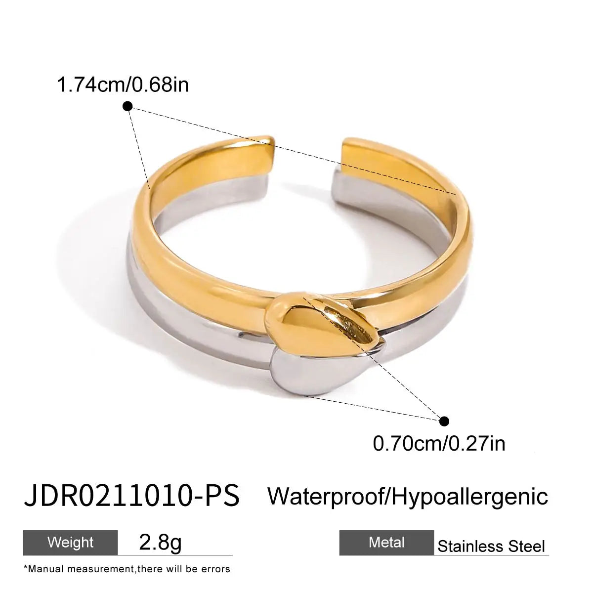 Minimalistischer, 18k vergoldeter Edelstahl-Liebesherz-Farbabstimmungs-verstellbarer offener Ring für Frauen, anti-allergischer Charmschmuck