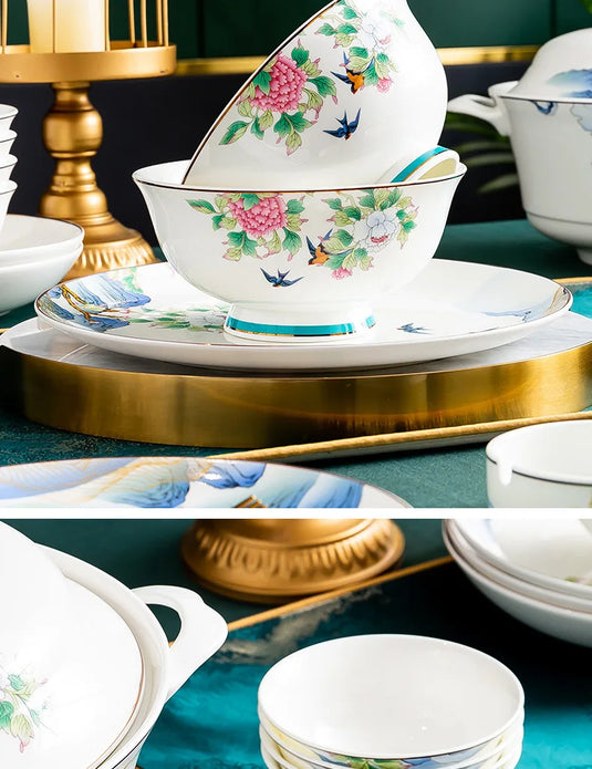 Jingdezhen Ceramic Bowls, Dishes, Dishes, Tableware Set, Bowls and Chopsticks Set