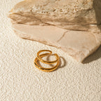 18k vergoldeter, stilvoller, einzigartiger, einfacher, geometrischer, goldener, doppellagiger Öffnungsring aus Edelstahl für Frauen, anti-distinktiver Schmuck