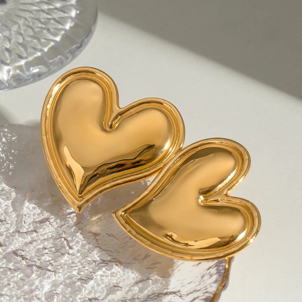 Brincos de Coração Brilhante para Lóbulo Gordinho em Aço Inoxidável 18k à Prova d'Água Metal de Alta Qualidade Joias de Moda para Mulheres Presente para Gala