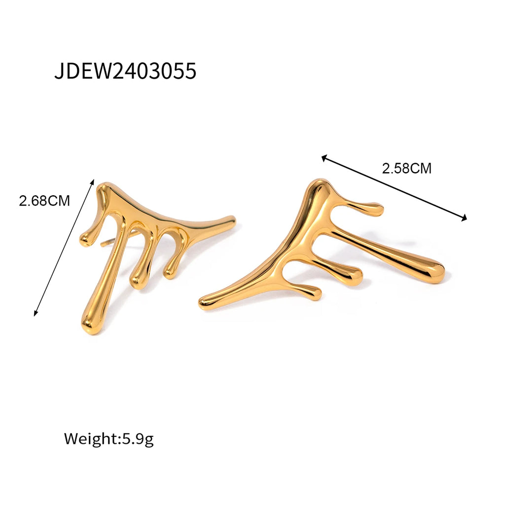 Stainless Steel Vintage Exaggerate Irregular Liquid Earrings PVD 18k Plated High Quality Free Temperament Charm Jewelry Women - Grand Goldman
