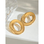 Oval Shaped Hollow Plain Earrings Stainless Steel Metal 18K PVD Gold Plated Women Prevent Allergy Delicate Jewelry - Grand Goldman
