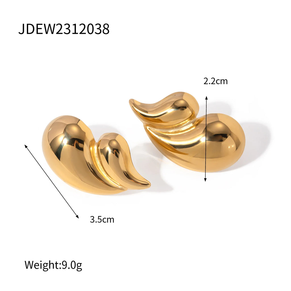 18k Gold Plated Rust Proof Geometric Stainless Steel Double Layer Water Drop Earrings Charm Statement Anti Allergic Jewelry - Grand Goldman