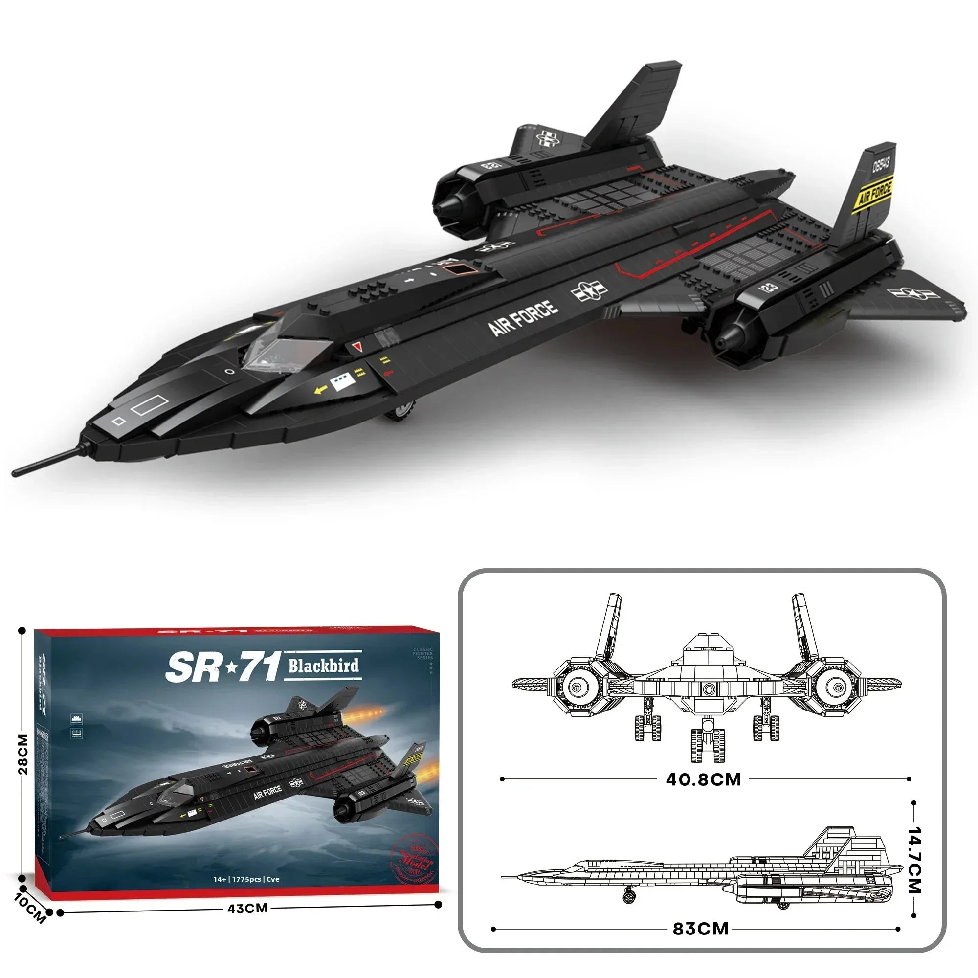 1775PCS SR-71 Blackbird Fighter Building Blocks Air Force Reconnaissance Aircraft Plane Model Bricks Collection Display Kids Toy