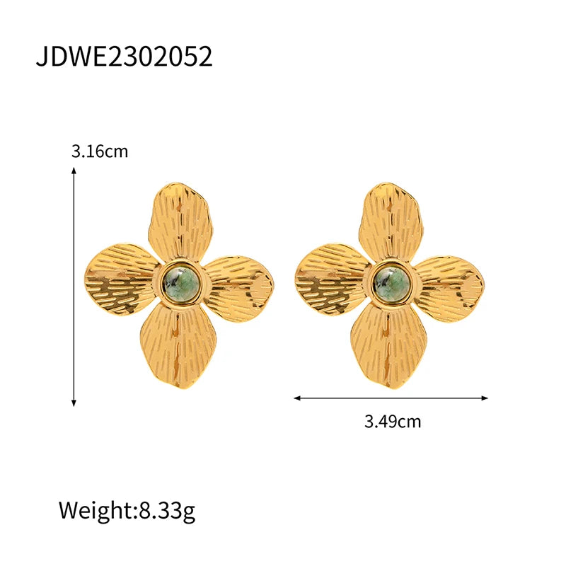 Stainless Steel Exaggerated Flower Bracelet Earrings Rings Set Waterproof 18K Gold PVD Plated For Women Fashion Jewelry Set - Grand Goldman