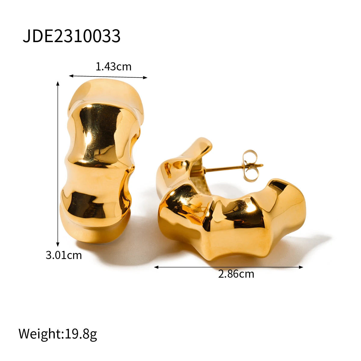18K forgyldt rustfrit stål C-formede bambusknudeøreringe Kvinder Charmerende Metaltekstur Vandtæt smykker Gallagave