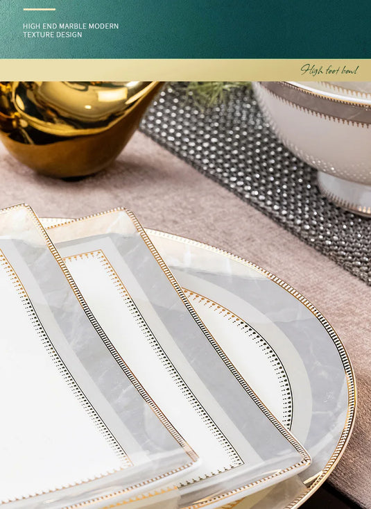 Jingdezhen Ceramic Tableware Light Luxury Bowl Plate Spoon Combination Full Set of Bone Porcelain Bowls and Dishes Household Set