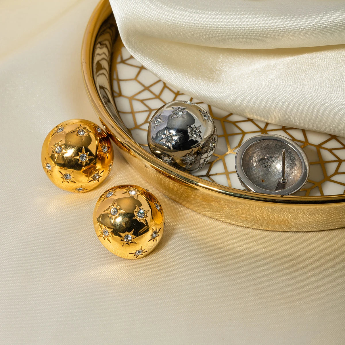 18k forgyldte delikat rustfrit stål stjernehalvkugle øreringe Indlæg Rhinestone Light Hyggelig Rustfast Bijoux Femme Gallagave