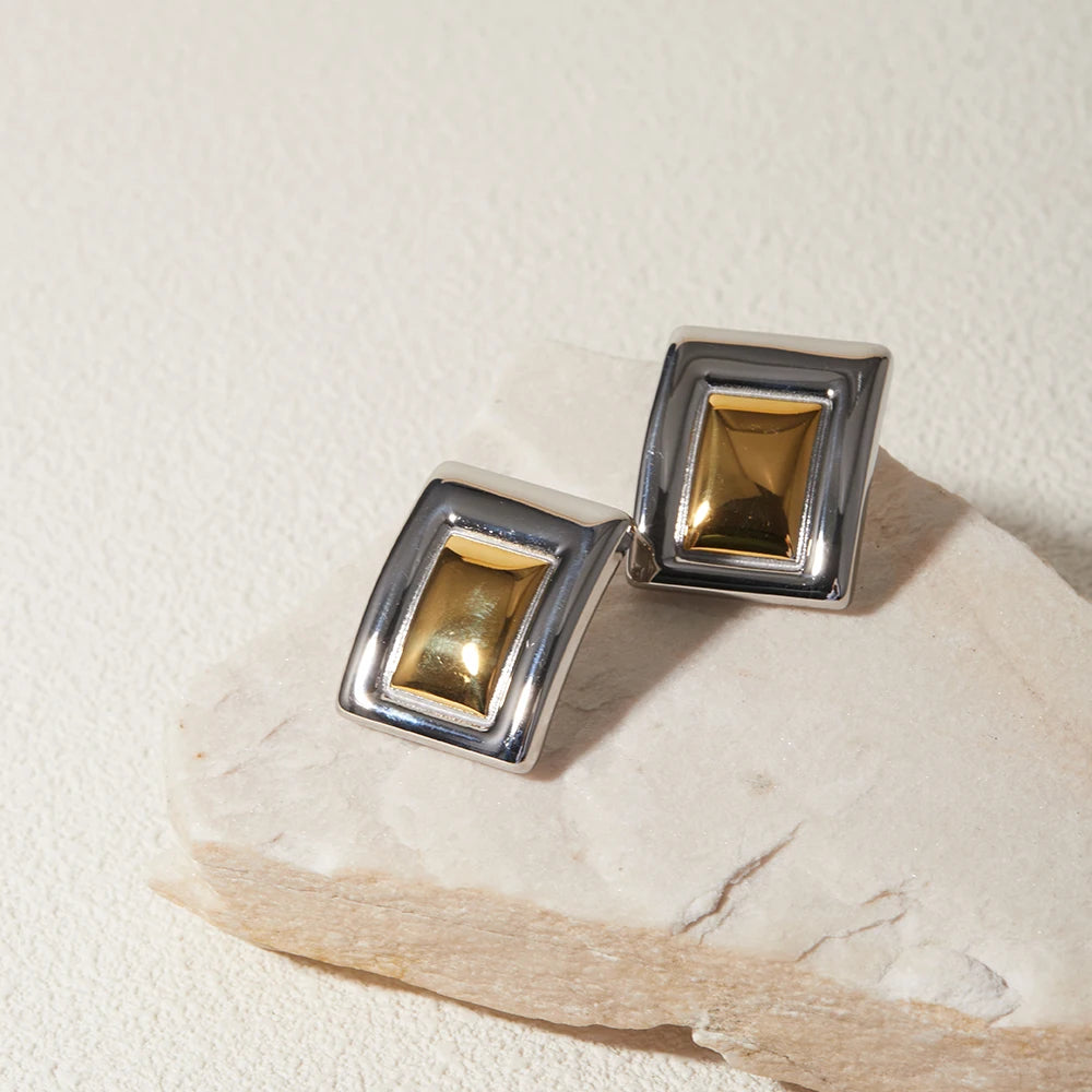 Minimalistisk 18K forgyldt erklæring rustfrit stål rektangulære matchende farve øreringe Kreative eksklusive personlige smykker