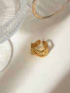 18K vergoldeter Edelstahl-Doppelgewinde-Öffnungsring, antiallergisch, metallfrei, temperamentvoller Schmuck, tägliches Geschenk für Frauen