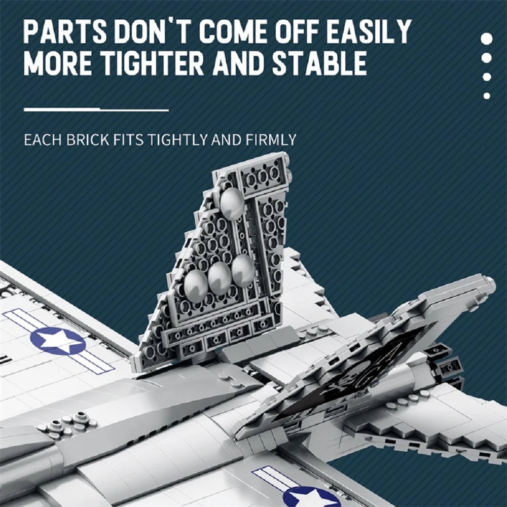 F-18 Strike Hornet Fighter Building Blocks Set, Jet Fighter Construction Kit, Military Toy Gift for Adults, Teens 14+, 1387 Pcs
