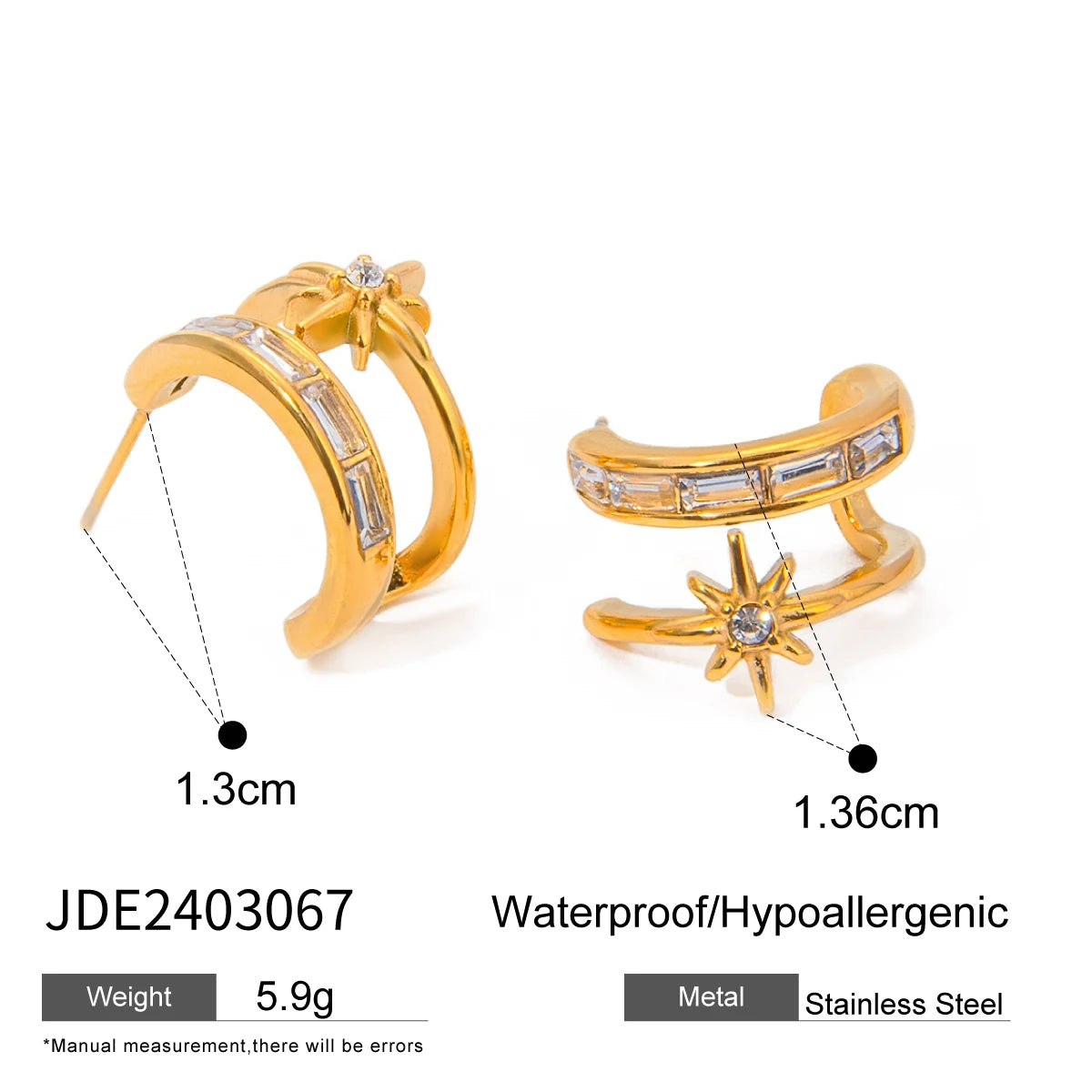 18K PVD-beschichtete Edelstahl-Halbmond-hohle bunte Zirkone Stern-Ohrringe wasserdicht trendige Damen exquisite Schmuck Bijoux