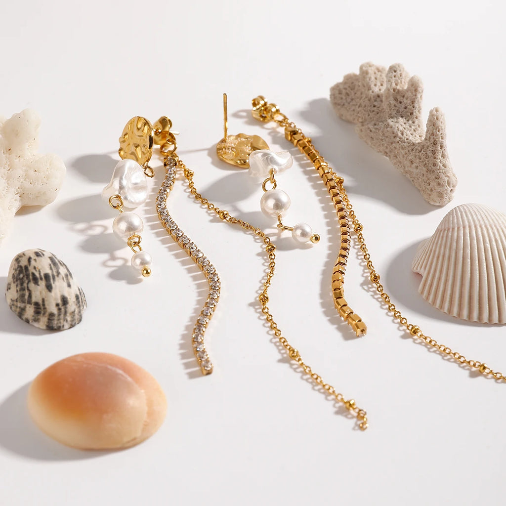 18k Gold Plated Stainless Steel Elegant White Zircon Claw Chain Circular Tassel Earring Women Prevent Allergy Gala Gift