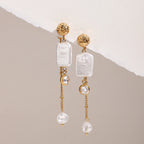 18kゴールドメッキステンレススチールボールスクエアイミテーションパールホワイトジルコンイヤリング女性用アレルギー防止ガラギフトジュエリー