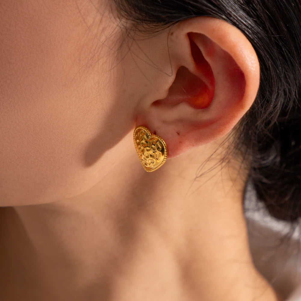 Heart Hammer Grain Earrings 18K Gold-Plated Trendy Tarnish-proof Love Shape Dangle Women's Fashion Geometric Earrings
