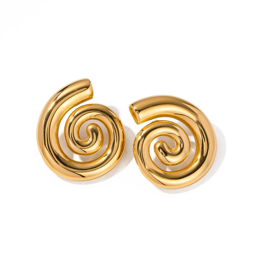 18K PVD Gold Plated Light Luxury Stainless Steel Tarnish-proof Temperament Tubular Threaded Spiral Earrings Women's Ear Jewelry