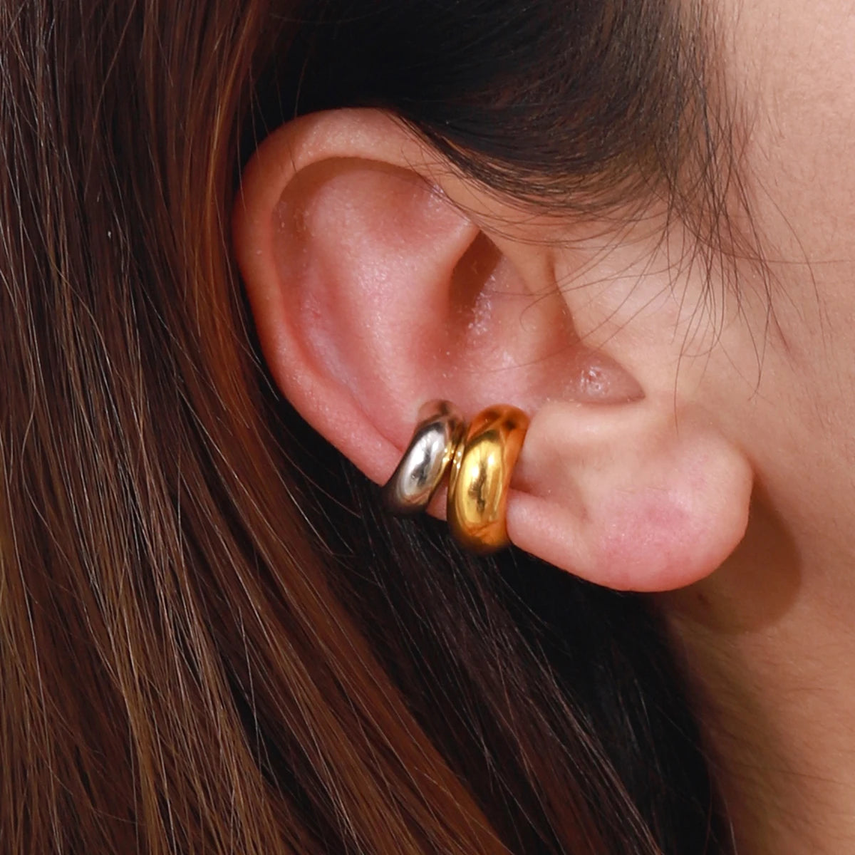 Zora Modern Minimalistisk 18K forgyldt rustfrit stål guldøreringe kombination sølv øreringe AB øreclips øreringe par