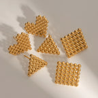 Stainless Steel 18k Gold Plated Vintage Round Beads Love Heart/Triangle/Rhombus Earrings Tarnish Free Statement Charm Jewelry