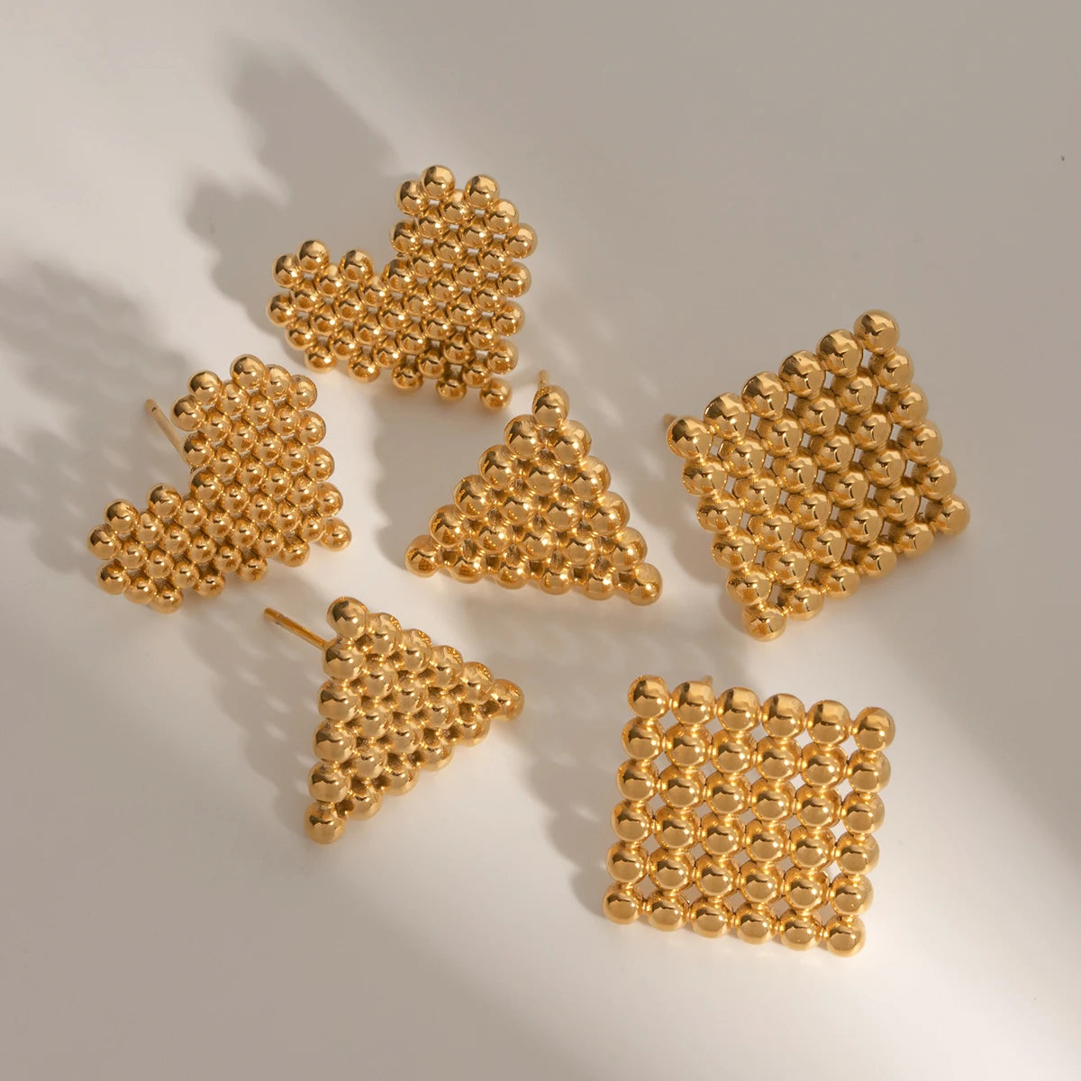 Rustfrit stål 18k forgyldt vintage runde perler Kærlighedshjerte/trekant/Rhombus øreringe plettet Free Statement Charm smykker