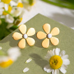 Rustfrit stål lys luksus 18K PVD belagt hvid olie dryppende fem-bladede blomst Small Daisy øreringe Kvinder Statement smykker