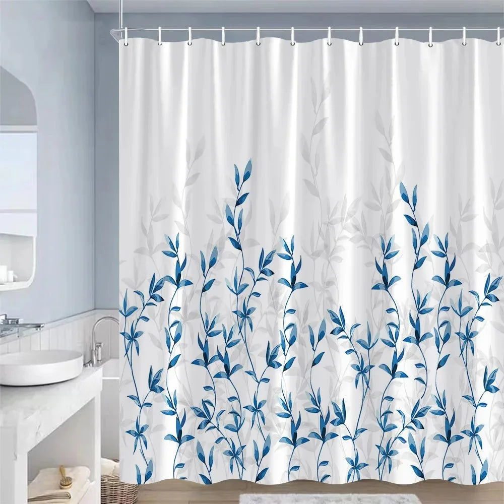 Blue Leaves Shower Curtain Watercolour Plant Eucalyptus Leaf Modern Simple Home Bathroom Decor Fabric Bath Curtains With Hooks