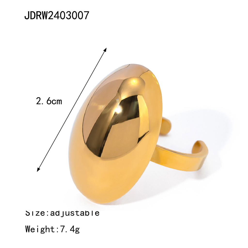 Anti Allergic Stainless Steel Vintage Oval Smooth Opening Ring Stylish PVD 18k Plated Free Temperament Charm Jewelry Women