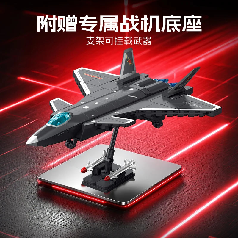 J-20 Carrier Based Fighter Jet Assemblage Building Blocks MOC Military Series Aircraft Plane Model Bricks Boys Toys Gifts