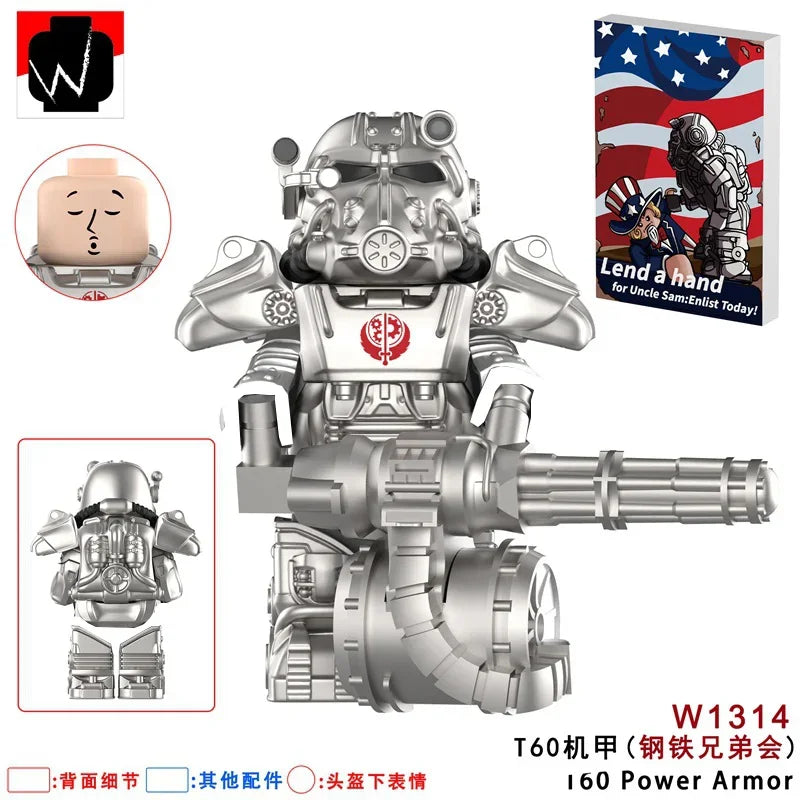 BoS Game T60 Power Armor Army Officers Soldiers Figure Machine gun Model Building Blocks Kids Toys Gifts Boys Girls Juguetes