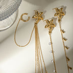 18K forgyldt udsøgt geometrisk rustfrit stålStarfish Multi Layer kvast Vanddråbe øreclips Dame Statement smykker