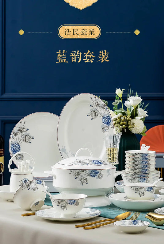 Jingdezhen Household Ceramic Bowls, Tableware Set, Bowls, Dishes, Chinese Bone Porcelain Tableware