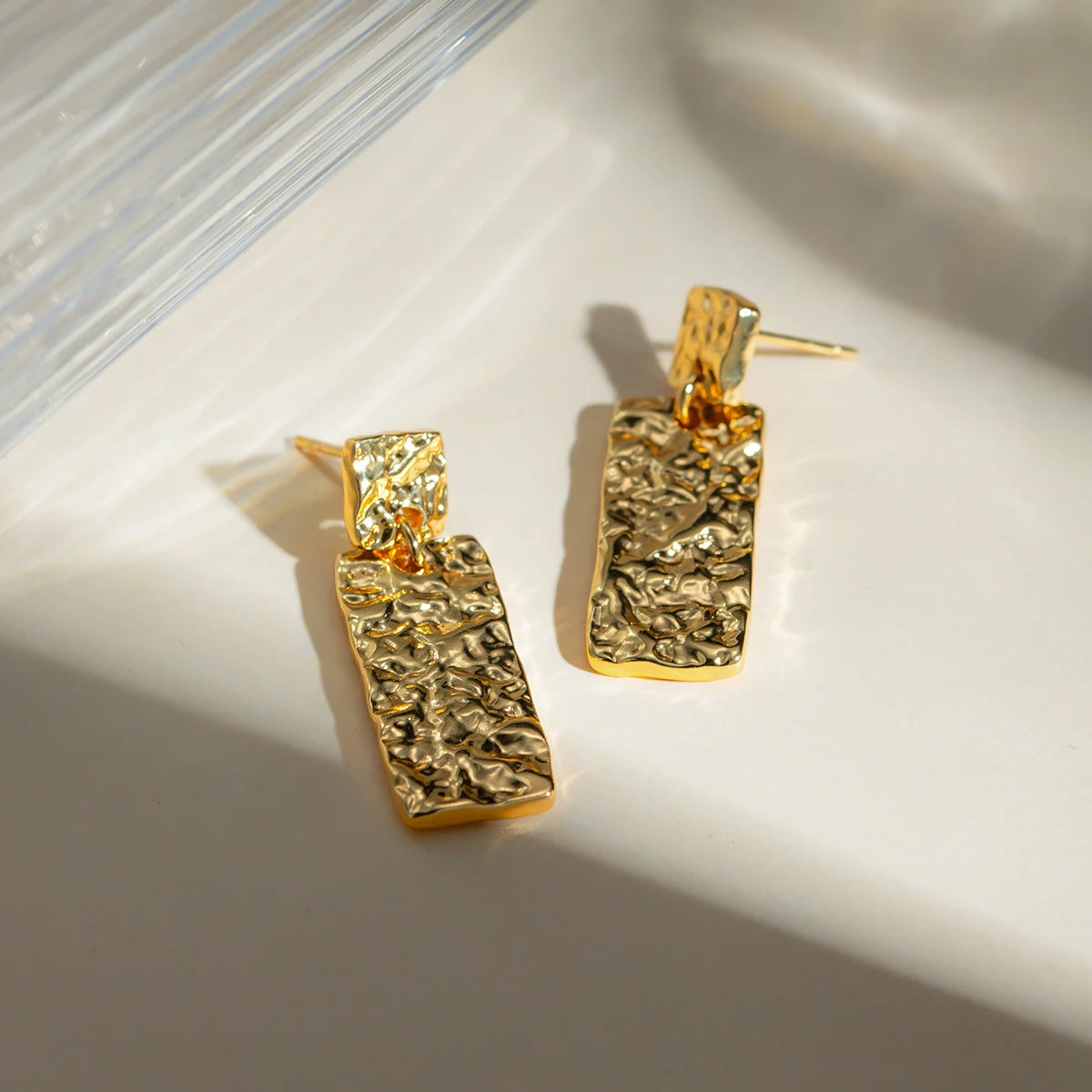 Kolczyki wiszące ze stali nierdzewnej w stylu vintage, geometryczne, plisowane, powlekane PVD 18k, młotkowana faktura, biżuteria z urokiem bez temperamentu dla kobiet