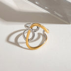 Gold Silver Color Matching Smooth Irregular Winding Open Ring 18K PVD Plated Women Anti Allergic Metal Charm Daily Jewelry