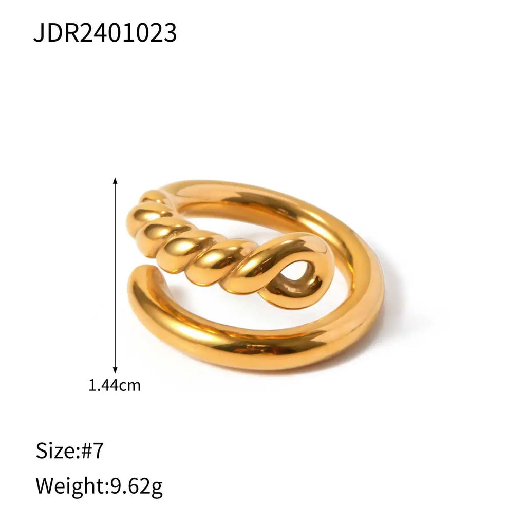 18k vergoldeter Damenring aus Edelstahl mit Metallknoten, offenem Geflecht, Statement-Textur, klobigen Ohrringen, Partygeschenk