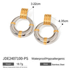 18K PVD Plated Vintage Metal Texture Circle Round Hollow Rib Earrings Stainless Steel Women Prevent Allergy Stylish Jewelry