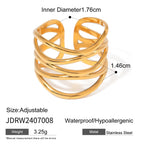 Statement 18K Gold Plated Stainless Steel Multilayer Geometric Irregular Ring Waterproof Fashion Unusual Textured Jewelry