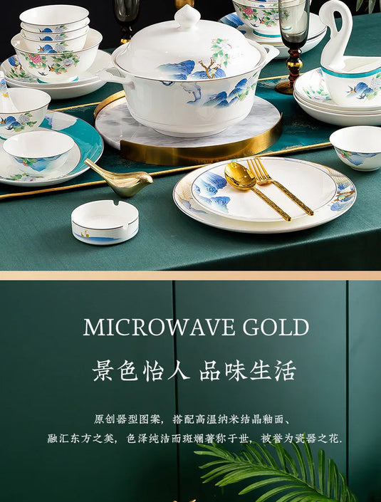 Jingdezhen Ceramic Bowls, Dishes, Dishes, Tableware Set, Bowls and Chopsticks Set