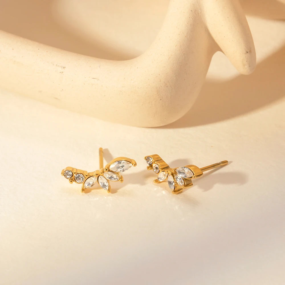18 K Plated Stainless Steel Flower Earrings Inlay Zircon Metal Golden Charm Summer Jewelry Waterproof Accessories Bijoux Femme - Grand Goldman