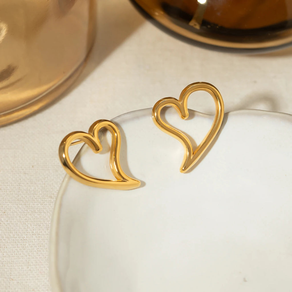 18k forgyldt minimalistisk lys hyggeligt stort hult kærlighedshjerte øreringe Personaliseret rustfrit stål statement Vandtætte smykker