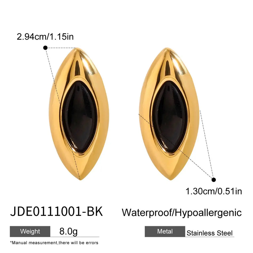 Let luksus 18k forgyldt rustfrit stål Glat hesteøje sort agat øreringe kvinder forebygger allergi smykker
