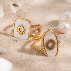 Minimalist 18K Stainless Steel Waterproof Round Shell Hammer Grain Opening Ring Women Anti Allergic Elegant Charm Daily Jewelry